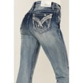 thumbnail image 1 of Grace in LA Women's Heavy Embroidered Stitch Pocket Distressed Bootcut Stretch Jeans (32), 1 of 4