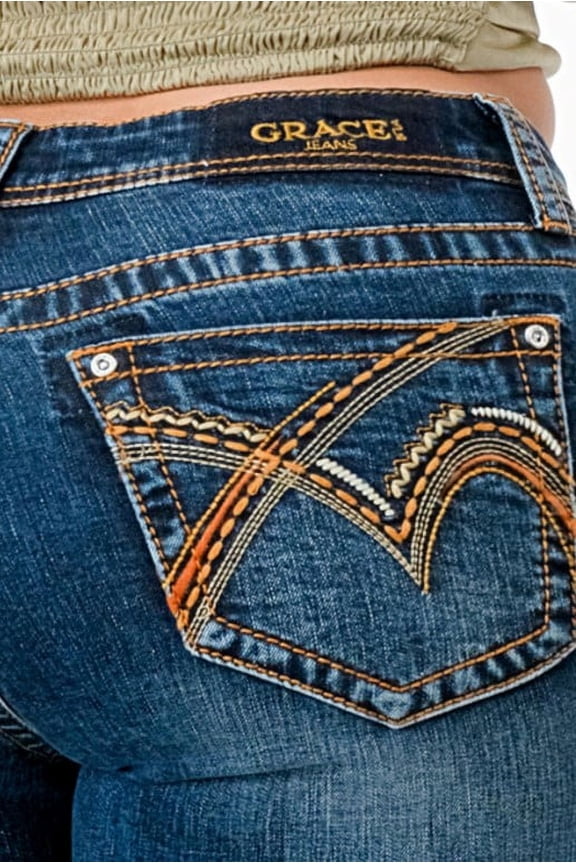 Women's Heavy Stitch Embroidered Pockets Stretch Bootcut Jeans (28, Blue)