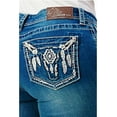 thumbnail image 1 of Grace in LA Women's Steerhead Feather Embroidered Pocket Bootcut Stretch Jeans (29, Blue), 1 of 3