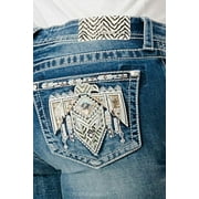 Grace in LA Womens Western Aztec Eagle Embroidered Stretch Bootcut Jeans 33, Blue
