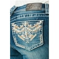 thumbnail image 1 of Grace in LA Women's Western Aztec Embroidered Pockets Stretch Bootcut Jeans (25, Blue), 1 of 3