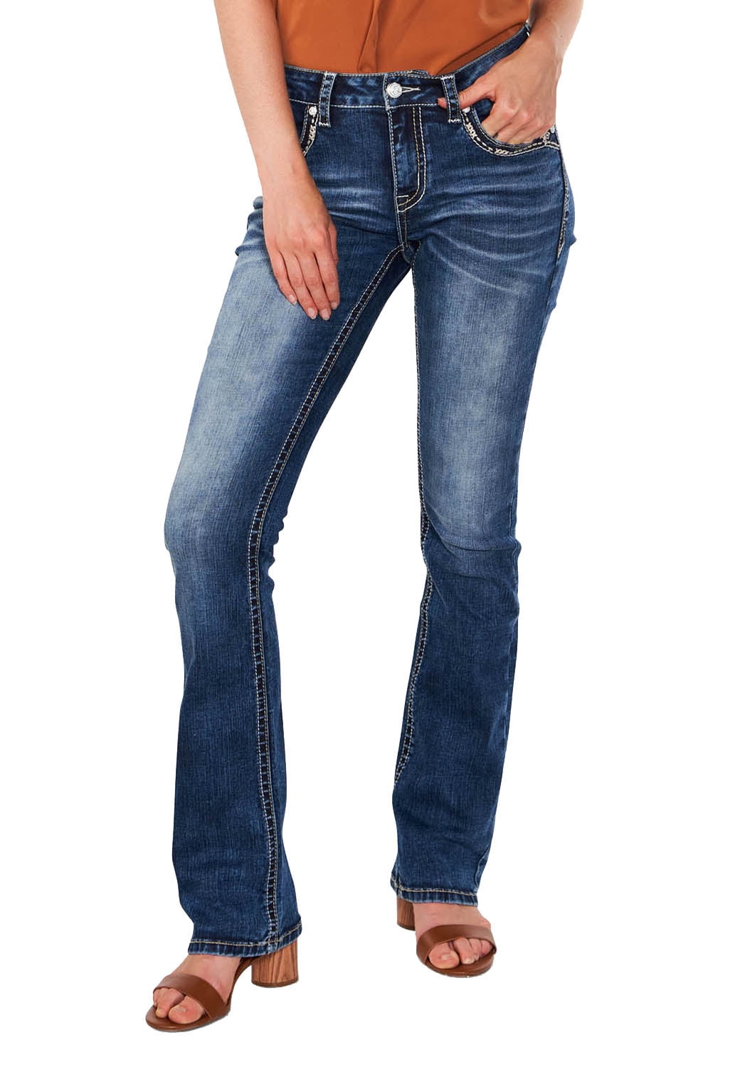 Grace in LA Women's Western Cactus Embroidered Bootcut Stretch Jeans ...