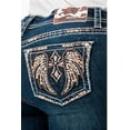 thumbnail image 1 of Grace in LA Women's Western Feather Wing Cross Embroidered Stretch Bootcut Jeans (32, Dark Blue), 1 of 3