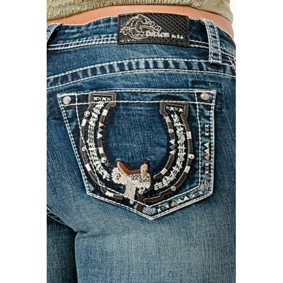 Grace in LA Women's Western Horseshoe Saddle Embroidered Bootcut Stretch Jeans (31, Blue Stonewashed)