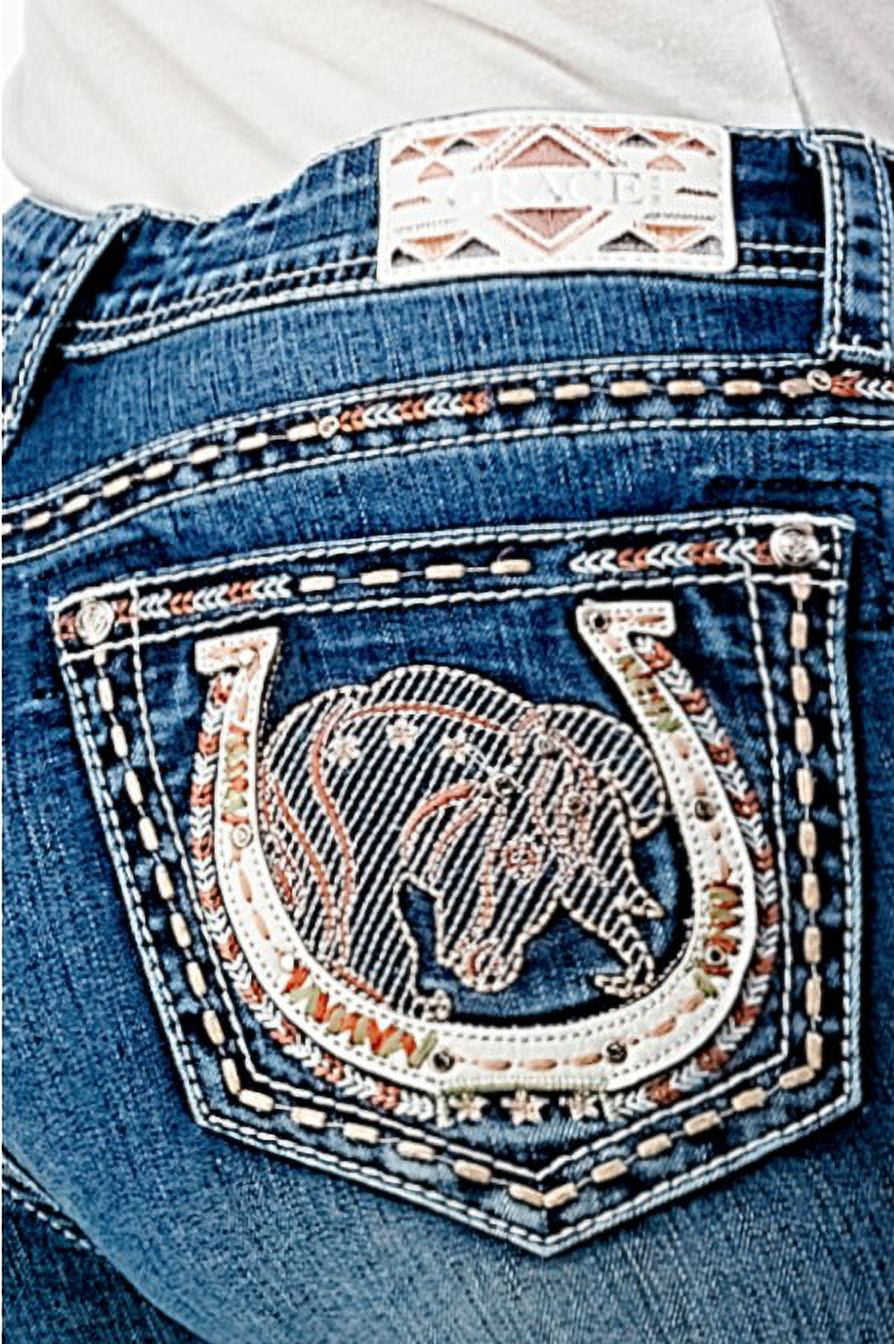 Grace in LA Women's Western Horse Embroidered Stretch Bootcut Jeans (25, Blue