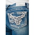 thumbnail image 1 of Grace in LA Women's Western Steerhead Embellished Embroidered Bootcut Jeans (28, Blue), 1 of 3