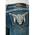 thumbnail image 1 of Grace in LA Women's Western Steerhead Feather Embroidered Stretch Bootcut Jeans (29, Blue), 1 of 3