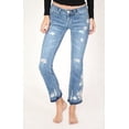 thumbnail image 1 of Grace in LA Women's White Floral Embroidered Distressed Cropped Junior Fit Bootcut Stretch Jeans (28), 1 of 4