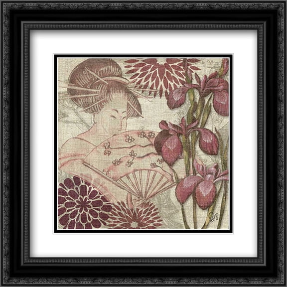 Grace of Geisha I 2x Matted 20x20 Black Ornate Framed Art Print by Audrey, Charlene