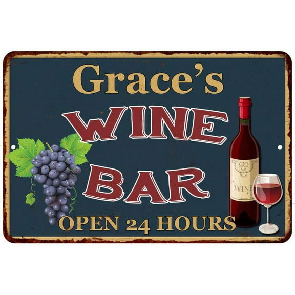 Grace's Green Wine Bar Sign Wall Decor 8 x 12 Matte Finish Metal 108120043192