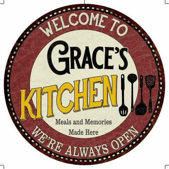 Grace's Kitchen 14" Round Metal Sign Bar Game Room Wall Decor 100140040116