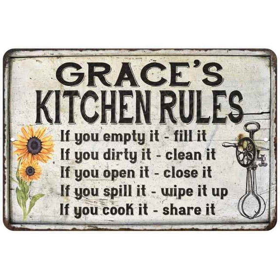 Grace's Kitchen Rules Chic Sign Vintage Decor 8 x 12 High Gloss Metal 208120032117