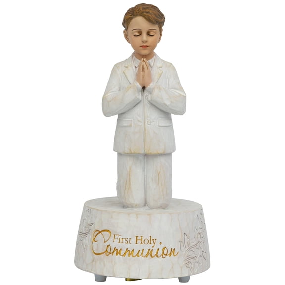 Grace4Joy First Holy Communion Gifts - Boys Communion Music Box Figurines, Hand Painted Musical Catholic Gifts for Baptism, Birthday, Confirmation Y101