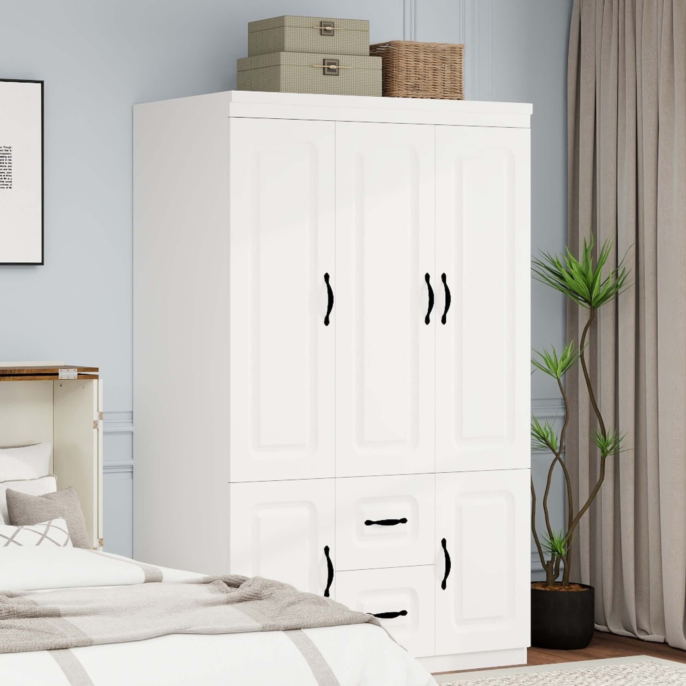 GraceGrove Wooden Armoire Wardrobe Closet with 3 Doors, 71