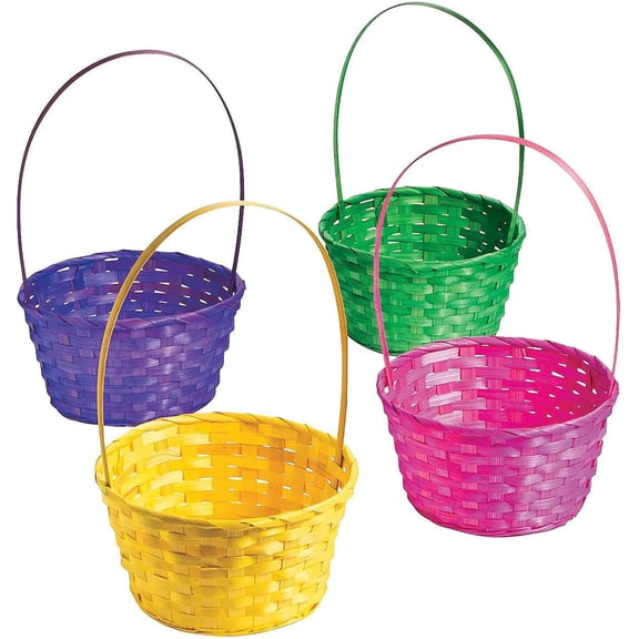 GraceHome-US 12 Pcs Bamboo Easter Baskets - Large Solid Color 9 In Diameter with 10 In Handle - Durable and Sturdy Baskets for Easter Empty