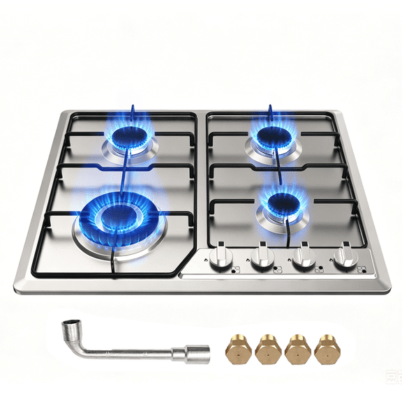 Graceall 24 inch Propane Gas Cooktop with 4 Burners, NG/LPG Convertible Built-in Stovetop, Compact Cooktop with Plug-in Ignition for Apartments or RVs