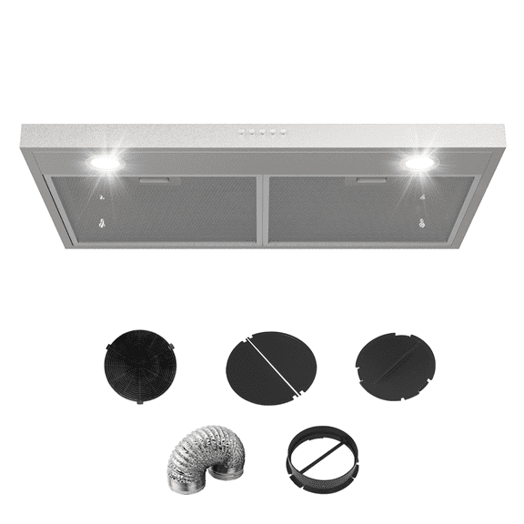 Graceall 29 Inch Under Cabinet Range Hood, Slim Stainless Steel Kitchen Vent Hood 300 CFM Ultra Quiet Brushless Motor, Ducted/Ductless Convertible with LED Lights & Dishwasher Safe Filters