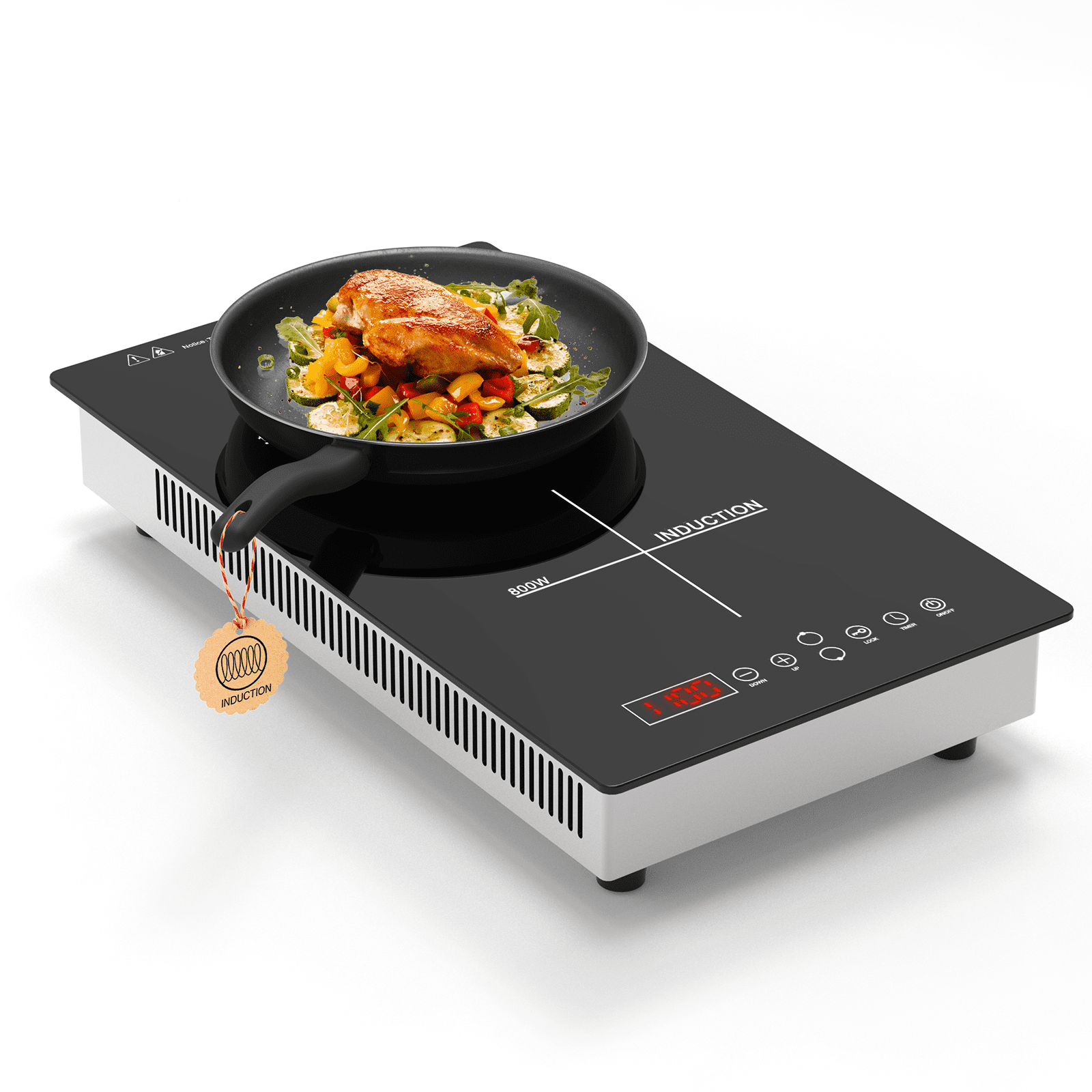 Graceall Double Burner Induction Cooktop Built in or Countertop, 1900W Kitchen Induction Cooktop for RV, Camping with Plug, Timer, Child Lock