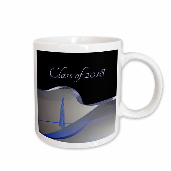 3drose, Graceful Blue Abstract Design with Tassel on Ribbon, Class of 2018, 11oz Mug