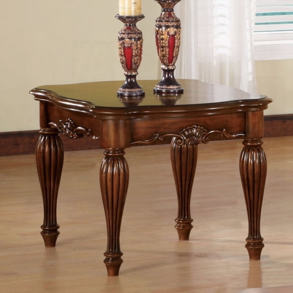 Graceful Cherry End Table Having Decorative Carvings and a Durable Finish