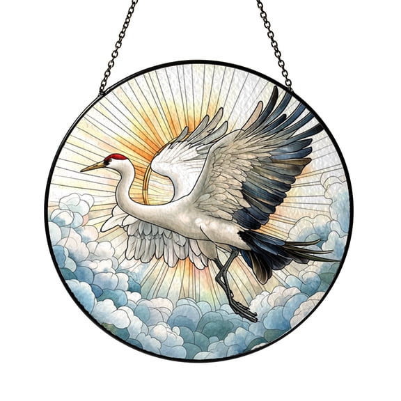 Graceful Crane Stained Glass Sun Catcher, Decorative Window Hanging Art, Elegant Light Reflection Accent for Home Decoration