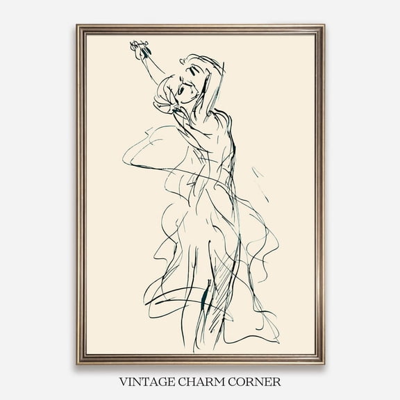 Graceful Dancer Abstract Line Art Poster, Unframed Size 8x12