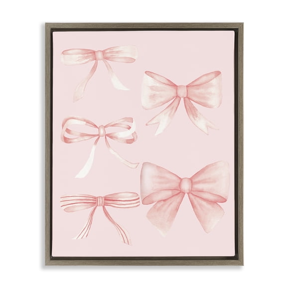 Stupell Industries Graceful Feminine Pink Ribbons Brown Framed Floater Canvas Wall Art, design by Nina Jacobs, 21 x 17