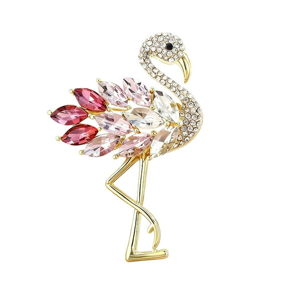 Graceful Flamingo Pink Brooch for Women,Alloy & Rhinestone Crystal Bird Lapel Pin,Elegant Bird Brooch for Dress Hat Bag Wedding Gift Accessories