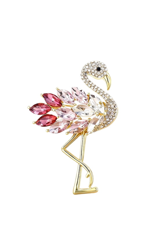 Graceful Flamingo Pink Brooch for Women,Alloy & Rhinestone Crystal Bird Lapel Pin,Elegant Bird Brooch for Dress Hat Bag Wedding Gift Accessories