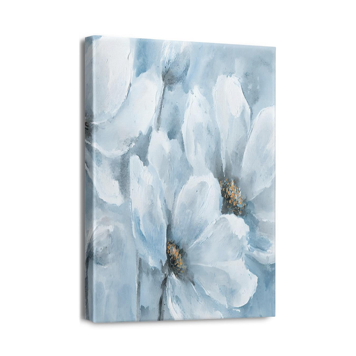 Graceful Floral Abstract Blue Flickering Flower Modern Canvas Wall Art ...