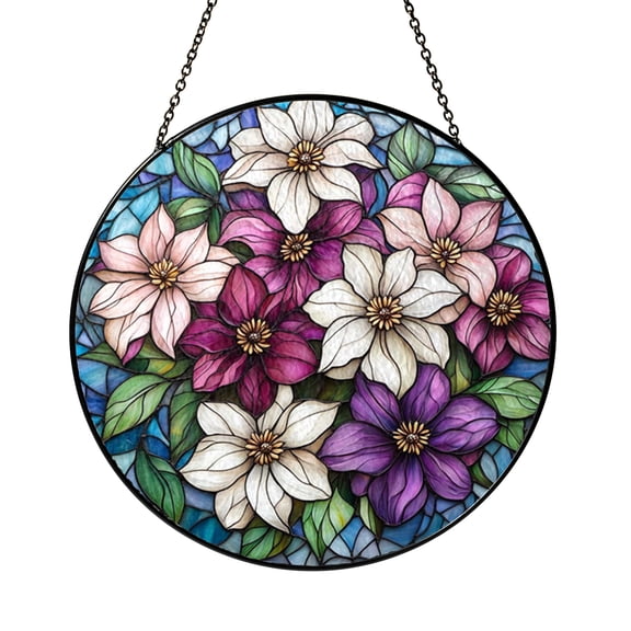 Graceful Floral Design Stained Glass Window Panel – Botanical Accent