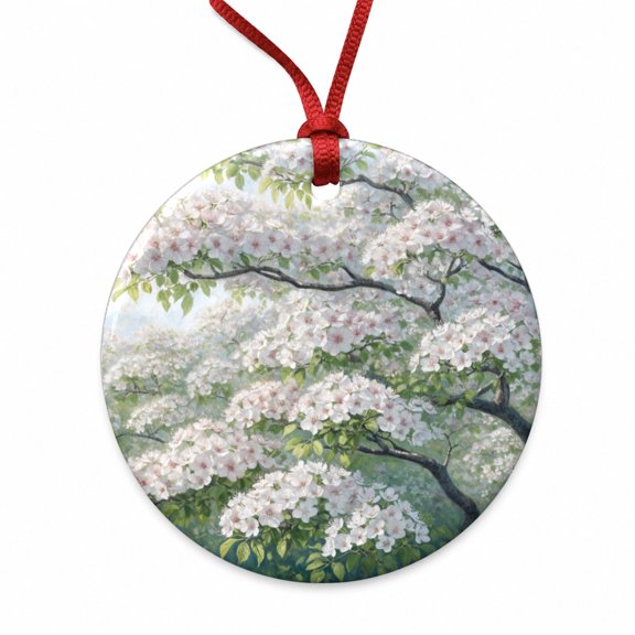 Graceful Flowering Dogwood Tree Christmas Tree Holiday Round Ceramic Ornament