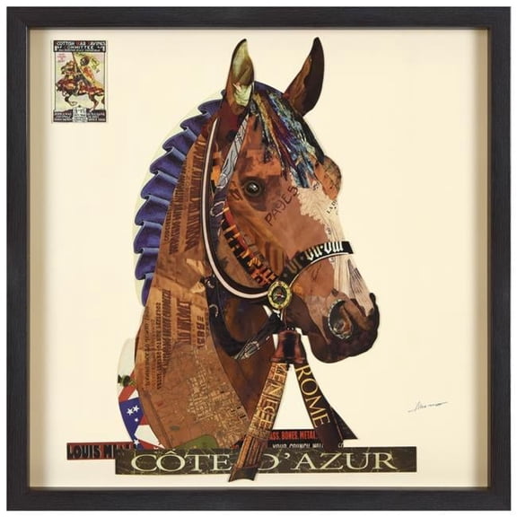 'Graceful Gallop' Alex Zengs signed hand-made dimensional art collage, under glass and a black shadow box frame