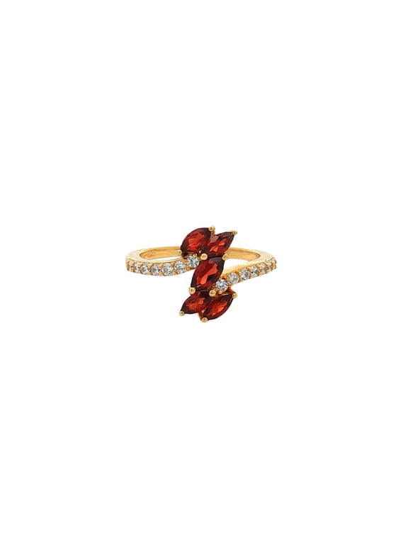 Graceful Garnet and Cubic Zirconia Silver Ring Nature Leaf Inspired Sparkling Fine Jewelry Gift