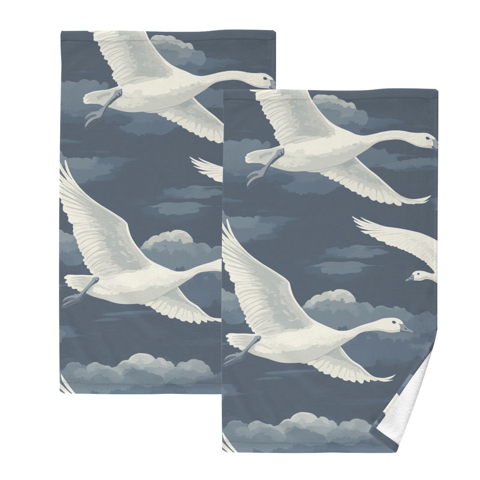 Graceful Geese Hand Towels Cotton Bath Towels Large Face Towels Absorbent for Bathroom 2 Packs