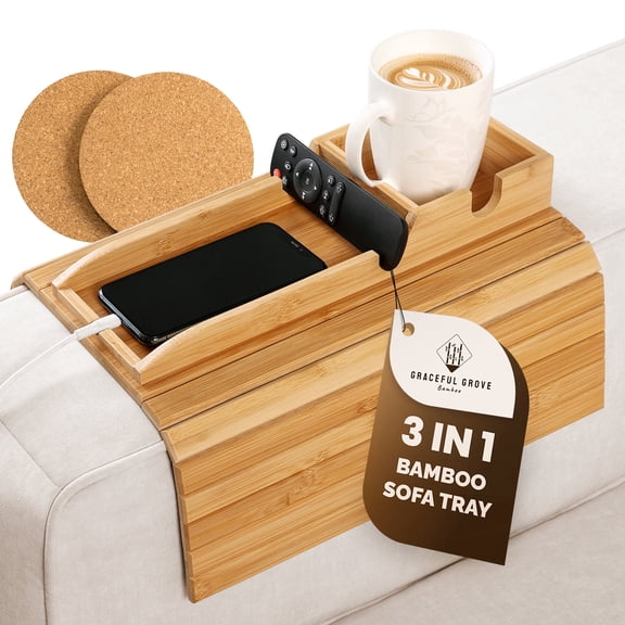 Graceful Grove 1-Piece Anti-Slip and Foldable TV Tray with Couch Cup and Drink Holder, Bamboo