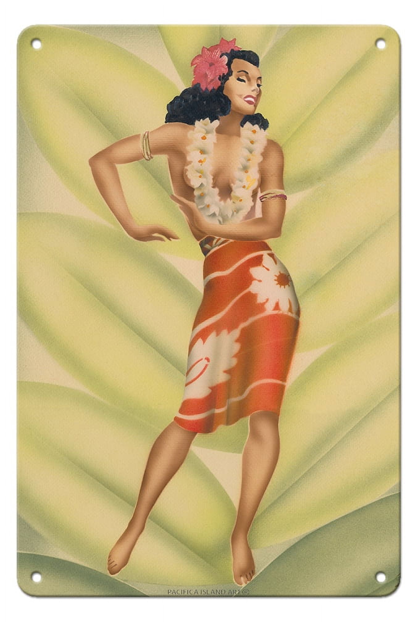 80s HULA DANCER 特大アート フレーム 油彩画 ヴィンテージ Graceful-Hawaiian-Hula-Dancer-