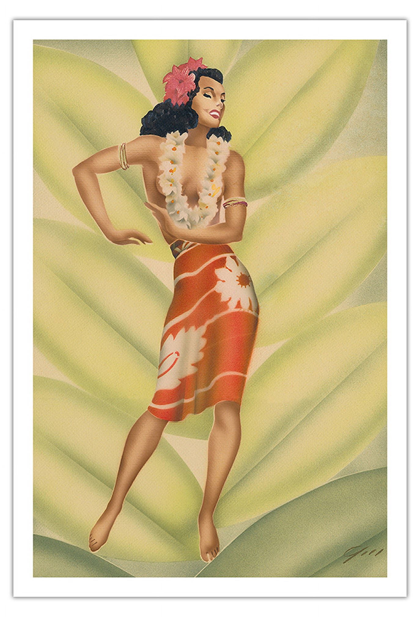 80s HULA DANCER 特大アート フレーム 油彩画 ヴィンテージ Graceful Hawaiian Hula Dancer - Vintage Hawaiian Airbrush