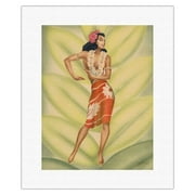 Graceful Hawaiian Hula Dancer - Vintage Hawaiian Airbrush Art by Gill c.1940s - Fine Art Rolled Canvas Print 11in x 14in
