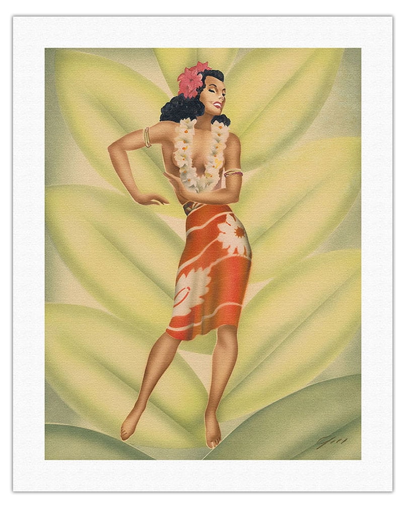 80s HULA DANCER 特大アート フレーム 油彩画 ヴィンテージ Graceful-Hawaiian-Hula-Dancer-