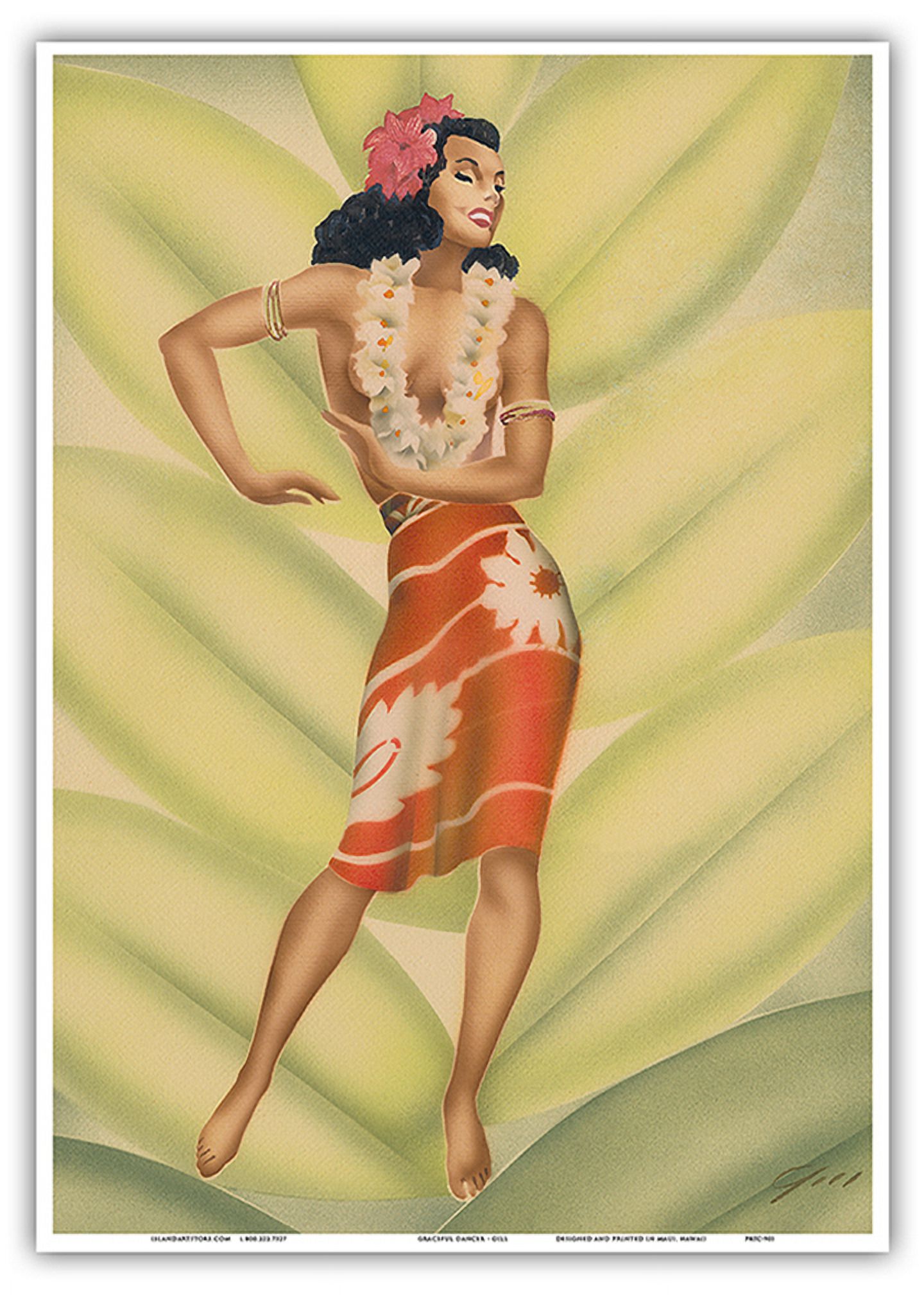 80s HULA DANCER 特大アート フレーム 油彩画 ヴィンテージ Graceful-Hawaiian-Hula-Dancer-