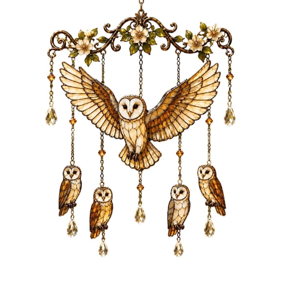Graceful Hummingbird Wind Chime - Brown Owls - Acrylic Sun Catcher, Memorial Gift for Women Mom Grandma, Hanging Sunlight Catcher for Outdoor Yard Garden Home Decor