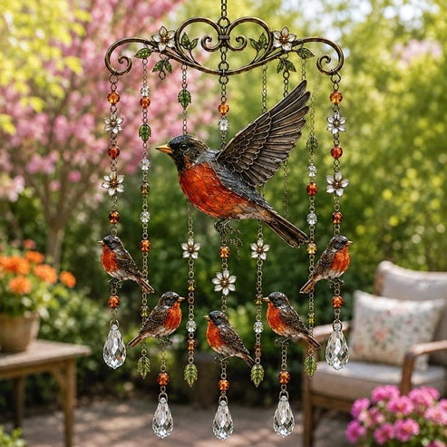 Graceful Hummingbird Wind Chime, Crystal Sun Catcher Wind Chimes, Bird Windchimes Outdoors Crystal Suncatcher Hanging Decor