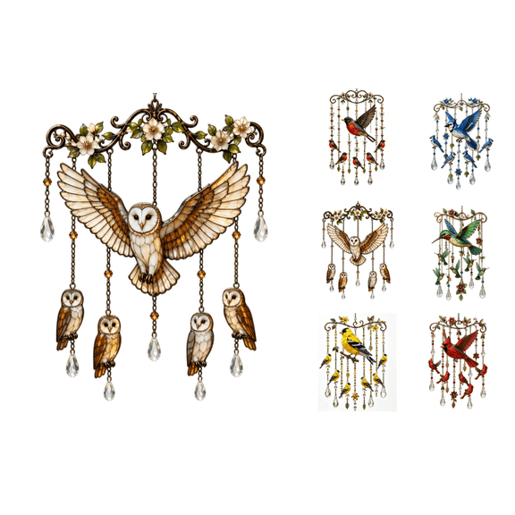 Graceful Hummingbird Wind Chime, Hummingbird Wind Chimes for Outside, Metal Hanging Wind Chimes with Crystal Pendants for Garden Yard Decor,Glass Wind Chimes Decorative (Barn Owl)