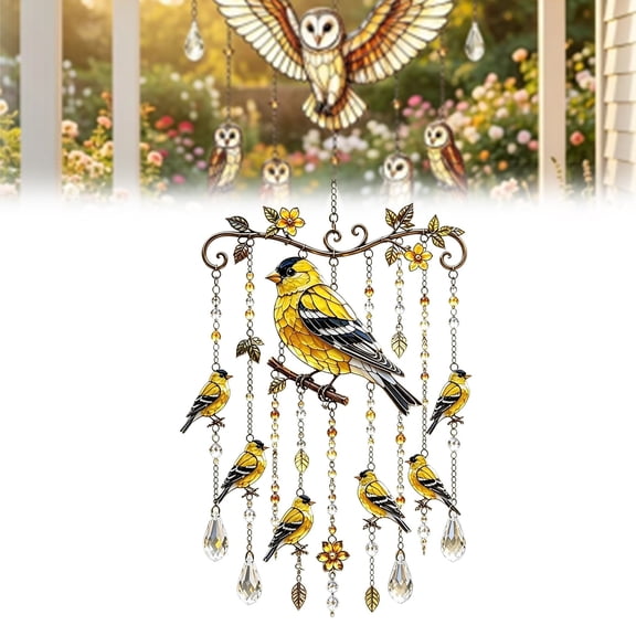 Graceful Hummingbird Wind Chimes Outdoor Stained Glass Crystal Sun Catcher Wind Chime Garden Patio Porch Hanging Bird Yard Decoration Memorial Gift for Women Grandma (E, 1PC)