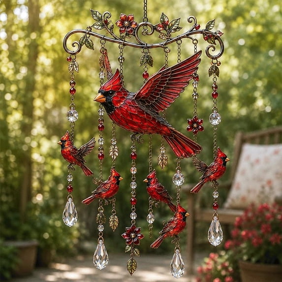 Graceful Hummingbird Wind Chimes for Outside, Crystal Sun Catcher Wind Chimes, Bird Windchimes Outdoors Crystal Suncatcher Hanging Decor, Cardinal