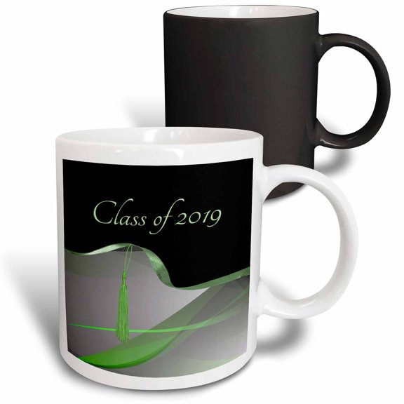 3drose, Graceful Lime Green Abstract Design, Tassel on Ribbon, Class of 2019, 11oz Magic Transforming Mug