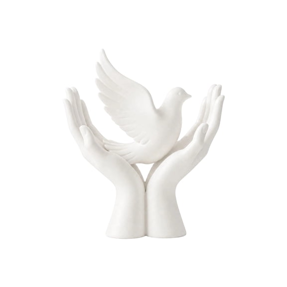 Graceful Peace Dove Figurine Resting on Open Palms, White Resin Tabletop Decoration, Minimalist Indoor Home Display Ornament