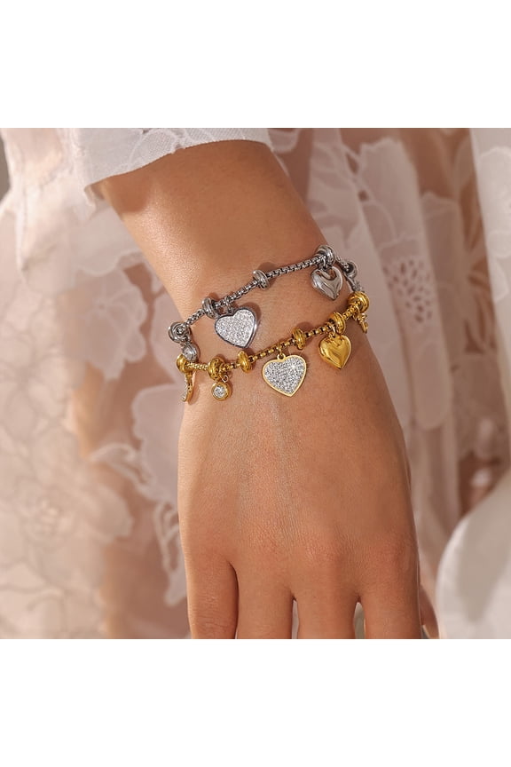 Graceful Personality Heart Shape With Diamond Bracelet Titanium Steel