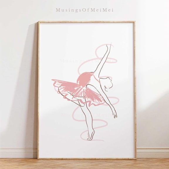 Graceful Pink Ballerina Poster For Girls Room Decor Minimalist Dance Wall Art Ballet Silhouette Poster, Unframed Poster Size 8x12
